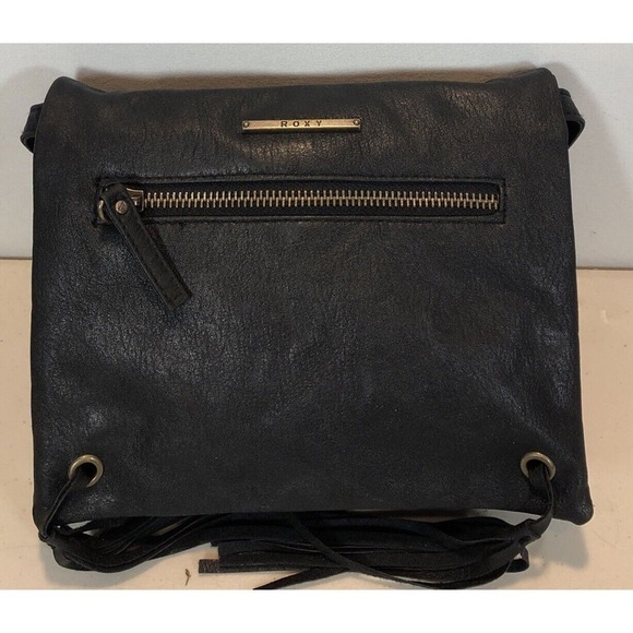 Roxy Vegan Leather Small Black Crossbody Purse Handbag With Fringe - Picture 1 of 9